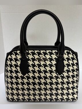 kate spade Black and Ivory Houndstooth Top-Handle Satchel Handbag